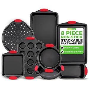 image:imageNutriChef 10Piece Nonstick Kitchen Oven Baking Pans  Premium amp Stylish NonStick Carbon Steel  Commercial Grade Restaurant Quality Metal Bakeware with Silicone Handles  Easy to Clean NCSBS10S8Piece Set