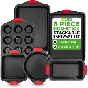 image:imageNutriChef 10Piece Nonstick Kitchen Oven Baking Pans  Premium amp Stylish NonStick Carbon Steel  Commercial Grade Restaurant Quality Metal Bakeware with Silicone Handles  Easy to Clean NCSBS10S6Piece Set