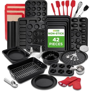 image:imageNutriChef 10Piece Nonstick Kitchen Oven Baking Pans  Premium amp Stylish NonStick Carbon Steel  Commercial Grade Restaurant Quality Metal Bakeware with Silicone Handles  Easy to Clean NCSBS10S42Piece Set
