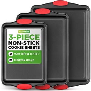 image:imageNutriChef 10Piece Nonstick Kitchen Oven Baking Pans  Premium amp Stylish NonStick Carbon Steel  Commercial Grade Restaurant Quality Metal Bakeware with Silicone Handles  Easy to Clean NCSBS10S3Piece Set 2026 Edition