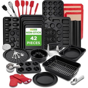 image:imageNutriChef 10Piece Nonstick Kitchen Oven Baking Pans  Premium amp Stylish NonStick Carbon Steel  Commercial Grade Restaurant Quality Metal Bakeware with Silicone Handles  Easy to Clean NCSBS10S42Piece Set 2026 edition