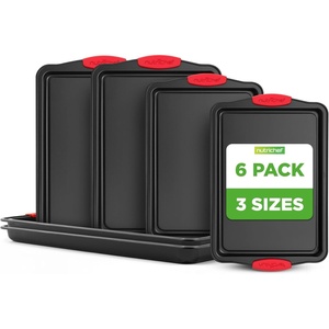 image:imageNutriChef 10Piece Nonstick Kitchen Oven Baking Pans  Premium amp Stylish NonStick Carbon Steel  Commercial Grade Restaurant Quality Metal Bakeware with Silicone Handles  Easy to Clean NCSBS10S6 Pack sorted sizes