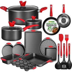 image:imageNutriChef 10Piece Nonstick Kitchen Oven Baking Pans  Premium amp Stylish NonStick Carbon Steel  Commercial Grade Restaurant Quality Metal Bakeware with Silicone Handles  Easy to Clean NCSBS10S21Piece Set