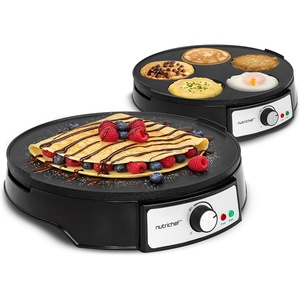 image:imageNutrichef Electric Crepe Maker amp Griddle Cooktop  Nonstick 12 Inch Aluminum Hot Plate with LED Indicator Lights amp Adjustable Temperature Control  Wooden Spatula amp Batter Spreader IncludedReversible Griddle