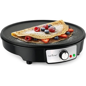 image:imageNutrichef Electric Crepe Maker amp Griddle Cooktop  Nonstick 12 Inch Aluminum Hot Plate with LED Indicator Lights amp Adjustable Temperature Control  Wooden Spatula amp Batter Spreader IncludedFixed Plate