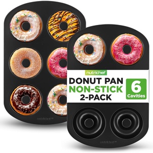 image:imageNutriChef Nonstick Donut Pans for Baking  6 Durable amp Easy to Clean Doughnut Molds  Fits FullSized Doughnuts  Oven Safe Up To 450F  Bake Perfect Donuts amp Bagels  125 x 85 Donut Trays  2 Pack2 Pan