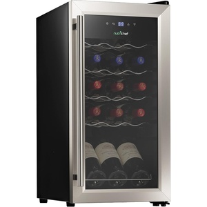 image:imageNutrichef 15 Bottle Wine Fridge Red and White Wine Chiller Adjustable Temp Control 41F to 64F Ultra Quiet Operation Mini Wine Cooler Built for Home Office Kitchen Counter 27x13x17 IN