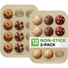 image:imageNutriChef Muffin Pans for Baking 2Pack  Nonstick 12 Mold Cupcake Tins  NonToxic Carbon Steel Stackable Cup Cake Trays  Dishwasher amp Oven Safe  Easy Release amp Clean  GoldBlack
