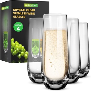 image:imageNutriChef 2Piece Stemless Champagne Flutes Set  64 Tall Crystal Glasses with Thick Heavy Base  Prosecco Wine Flute Highball Glass Mimosa Cocktail Glass Set Bar Glassware  Dishwasher SafeSet of 4
