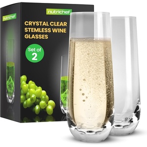 image:imageNutriChef 2Piece Stemless Champagne Flutes Set  64 Tall Crystal Glasses with Thick Heavy Base  Prosecco Wine Flute Highball Glass Mimosa Cocktail Glass Set Bar Glassware  Dishwasher SafeSet of 2