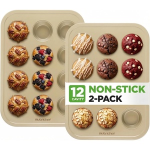 image:imageNutriChef Muffin Pans for Baking 2Pack  Nonstick 12 Mold Cupcake Tins  NonToxic Carbon Steel Stackable Cup Cake Trays  Dishwasher amp Oven Safe  Easy Release amp Clean  GoldBlack