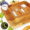 image:imageBamboo Cheese Cutting Board Set  Flat Wood Serving Platter for Picnic Food or Wine Rectangle Fruit and Meat Plate Kit wBowl Closing Drawer Tray 4 Stainless Steel Knives  NutriChef PKCZBD10