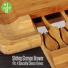 image:imageBamboo Cheese Cutting Board Set  Flat Wood Serving Platter for Picnic Food or Wine Rectangle Fruit and Meat Plate Kit wBowl Closing Drawer Tray 4 Stainless Steel Knives  NutriChef PKCZBD10