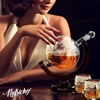 image:imageNutriChef Glass Whiskey Decanter  850ml Globe Whiskey Carafe Alcohol Decanter Set with Glasses  Liquor Decanter w Stopper amp Base For Brandy Wine Cognac Rum Gin Scotch Bourbon287 Ounces