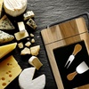 image:imageNutriChef Slicing Bamboo Cheese Board Platter  4 Stainless Steel Knives and Magnet Holder  Modern Wood Snack Serving Tray w Stone Slate Slab  Slicer Blade for Cutting  NutriChef PKCZBD50