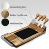 image:imageNutriChef Slicing Bamboo Cheese Board Platter  4 Stainless Steel Knives and Magnet Holder  Modern Wood Snack Serving Tray w Stone Slate Slab  Slicer Blade for Cutting  NutriChef PKCZBD50