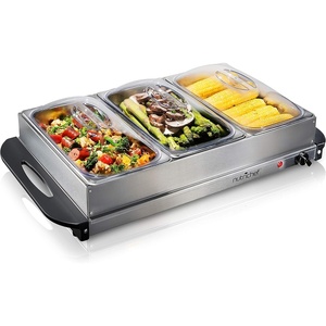 image:imageNutriChef 3 Tray Buffet Server amp Hot Plate Food Warmer  Tabletop Electric Food Warming Tray  Easy Clean Stainless Steel  Portable amp Great for Parties amp Events  Max Temp 175F  PKBFWM33V7