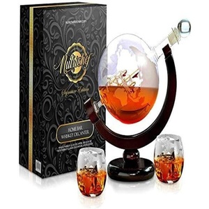 image:imageNutriChef Glass Whiskey Decanter  850ml Globe Whiskey Carafe Alcohol Decanter Set with Glasses  Liquor Decanter w Stopper amp Base For Brandy Wine Cognac Rum Gin Scotch Bourbon287 Ounces