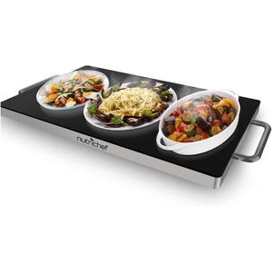 image:imageNutriChef Stainless Warming Hot Plate  Keep Food Warm w Portable Electric Food Tray Dish Warmer w Black Glass Top For Restaurant Parties Buffet Serving Table or Countertop Use