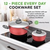 image:imageNutriChef 12Piece Stainless Steel Kitchenware  Pots amp Pans Set Clad Kitchen Cookware w Silicone Grip Handles Fry Pan Interior Coated w Prestige Ceramic NonStick Coating Stylish Kitchen CookwareRed