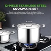 image:imageNutriChef 12Piece Stainless Steel Kitchenware  Pots amp Pans Set Clad Kitchen Cookware w Silicone Grip Handles Fry Pan Interior Coated w Prestige Ceramic NonStick Coating Stylish Kitchen CookwareSilver