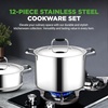 image:imageNutriChef 12Piece Stainless Steel Kitchenware  Pots amp Pans Set Clad Kitchen Cookware w Silicone Grip Handles Fry Pan Interior Coated w Prestige Ceramic NonStick Coating Stylish Kitchen CookwareStainless