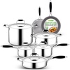 image:imageNutriChef 12Piece Stainless Steel Kitchenware  Pots amp Pans Set Clad Kitchen Cookware w Silicone Grip Handles Fry Pan Interior Coated w Prestige Ceramic NonStick Coating Stylish Kitchen CookwareStainless