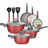 image:imageNutriChef 12Piece Stainless Steel Kitchenware  Pots amp Pans Set Clad Kitchen Cookware w Silicone Grip Handles Fry Pan Interior Coated w Prestige Ceramic NonStick Coating Stylish Kitchen CookwareRed