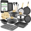 image:imageNutriChef 22Piece NonStick Ceramic Pots and Pans Set  For All Cooktops Including Induction  PTFE amp PFAS Free Includes Bakeware amp UtensilsBlack