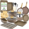 image:imageNutriChef 22Piece NonStick Ceramic Pots and Pans Set  For All Cooktops Including Induction  PTFE amp PFAS Free Includes Bakeware amp UtensilsMaroon Marble