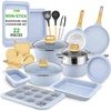image:imageNutriChef 22Piece NonStick Ceramic Pots and Pans Set  For All Cooktops Including Induction  PTFE amp PFAS Free Includes Bakeware amp UtensilsMoon Grey Marble