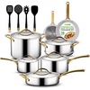 image:imageNutriChef Kitchenware Pots amp Pans Set  12 Piece Clad Kitchen Cookware Set wSteel Handles Fry Pan Interior Coated w Ceramic NonStick Coating Stylish Kitchen Cookware  NCSSX45Royal gold