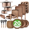 image:imageNutrichef 20 Piece Professional Home Kitchen Cookware and Bakeware Pots and Pans Set Non Stick Kitchenware CoolTouch Handles Non Toxic Safe for Gas Electric Induction Cooktops Easy CleanMatte Gold