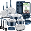 image:imageNutrichef 20 Piece Professional Home Kitchen Cookware and Bakeware Pots and Pans Set Non Stick Kitchenware CoolTouch Handles Non Toxic Safe for Gas Electric Induction Cooktops Easy CleanNavy