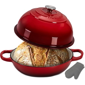 image:imageNutriChef 102 Enameled Cast Iron Bread Oven DomeShaped Sourdough Baking Pan with Handles amp Silicone Gloves OvenSafe to 500F Dishwasher Safe Dutch Oven Bread Pan RedRed