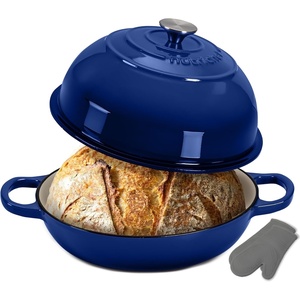 image:imageNutriChef 102 Enameled Cast Iron Bread Oven DomeShaped Sourdough Baking Pan with Handles amp Silicone Gloves OvenSafe to 500F Dishwasher Safe Dutch Oven Bread Pan RedBlue