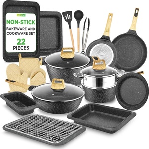 image:imageNutriChef 22Piece NonStick Ceramic Pots and Pans Set  For All Cooktops Including Induction  PTFE amp PFAS Free Includes Bakeware amp UtensilsBlack