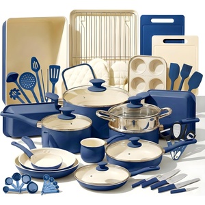 image:imageNutriChef 22Piece NonStick Ceramic Pots and Pans Set  For All Cooktops Including Induction  PTFE amp PFAS Free Includes Bakeware amp UtensilsBlue Gray