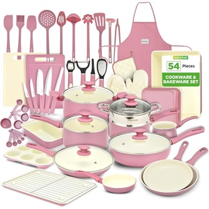image:imageNutriChef 22Piece NonStick Ceramic Pots and Pans Set  For All Cooktops Including Induction  PTFE amp PFAS Free Includes Bakeware amp UtensilsBlush Pink