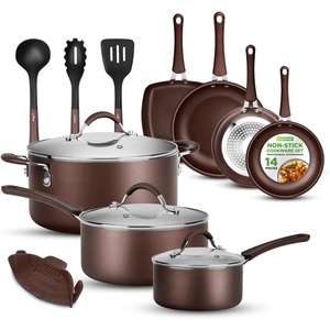 image:imageNutriChef 22Piece NonStick Ceramic Pots and Pans Set  For All Cooktops Including Induction  PTFE amp PFAS Free Includes Bakeware amp UtensilsBrown