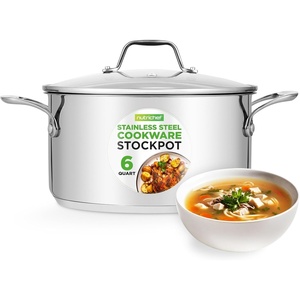 image:imageNutriChef 3Quart Stainless Steel Soup Pot  188 Food Grade Heavy Duty Cookware Stock Pot Stew Pot Simmering Pot Kitchenware wSee Through Lid Dishwasher Safe For Induction Gas Ceramic Cooktops6 Quarts