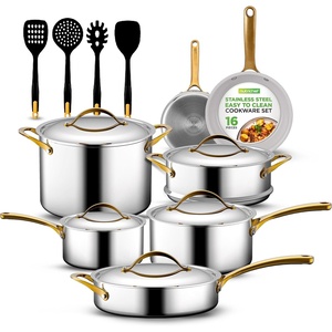 image:imageNutriChef Kitchenware Pots amp Pans Set  12 Piece Clad Kitchen Cookware Set wSteel Handles Fry Pan Interior Coated w Ceramic NonStick Coating Stylish Kitchen Cookware  NCSSX45Royal gold