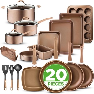 image:imageNutrichef 20 Piece Professional Home Kitchen Cookware and Bakeware Pots and Pans Set Non Stick Kitchenware CoolTouch Handles Non Toxic Safe for Gas Electric Induction Cooktops Easy CleanMatte Gold