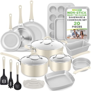 image:imageNutrichef 20 Piece Professional Home Kitchen Cookware and Bakeware Pots and Pans Set Non Stick Kitchenware CoolTouch Handles Non Toxic Safe for Gas Electric Induction Cooktops Easy CleanWhite