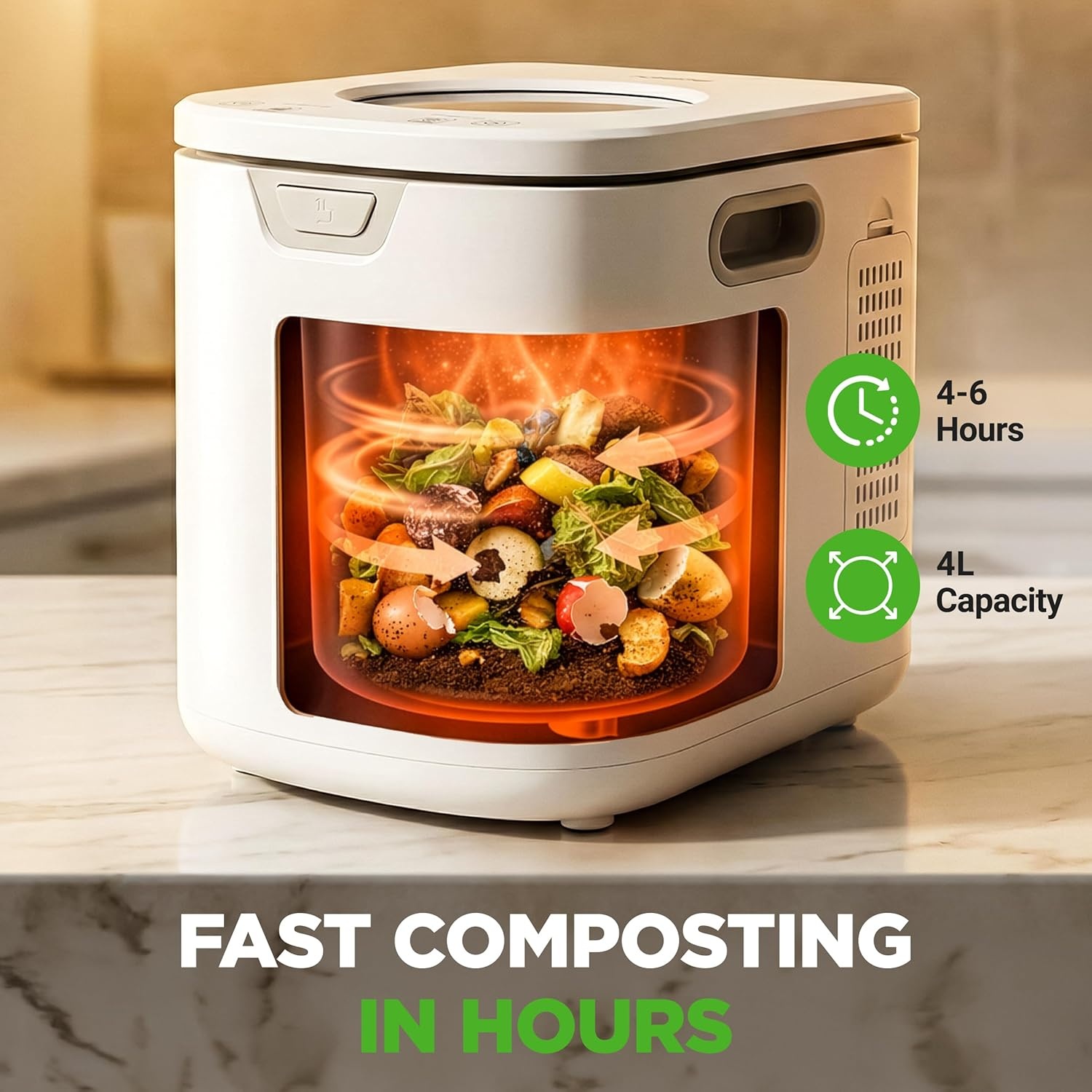 image:imageNutriChef 4 Quart Electric Kitchen Composter  Smart Countertop Composter Includes 2 Odorless Carbon Filters  Electric Compost Bin for Indoor Use  3 Volume Based Modes Small Medium amp Large  GrayWhite