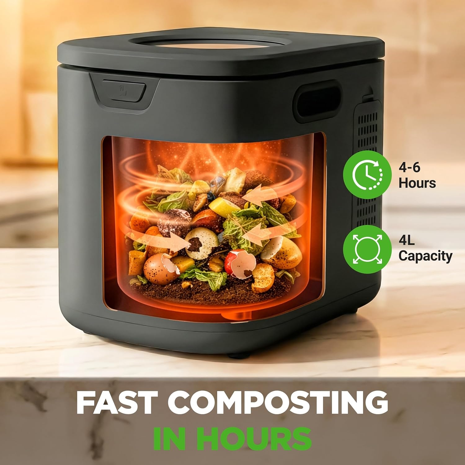 image:imageNutriChef 4 Quart Electric Kitchen Composter  Smart Countertop Composter Includes 2 Odorless Carbon Filters  Electric Compost Bin for Indoor Use  3 Volume Based Modes Small Medium amp Large  GrayBlack
