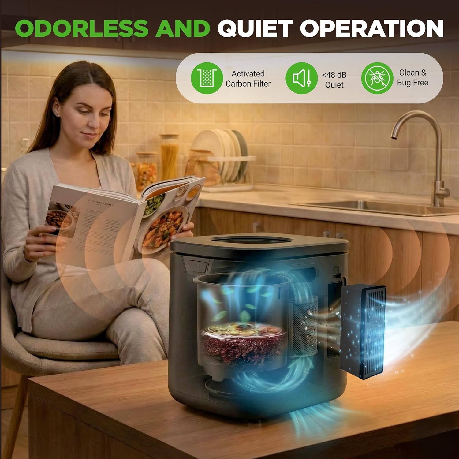 image:imageNutriChef 4 Quart Electric Kitchen Composter  Smart Countertop Composter Includes 2 Odorless Carbon Filters  Electric Compost Bin for Indoor Use  3 Volume Based Modes Small Medium amp Large  GrayBlack