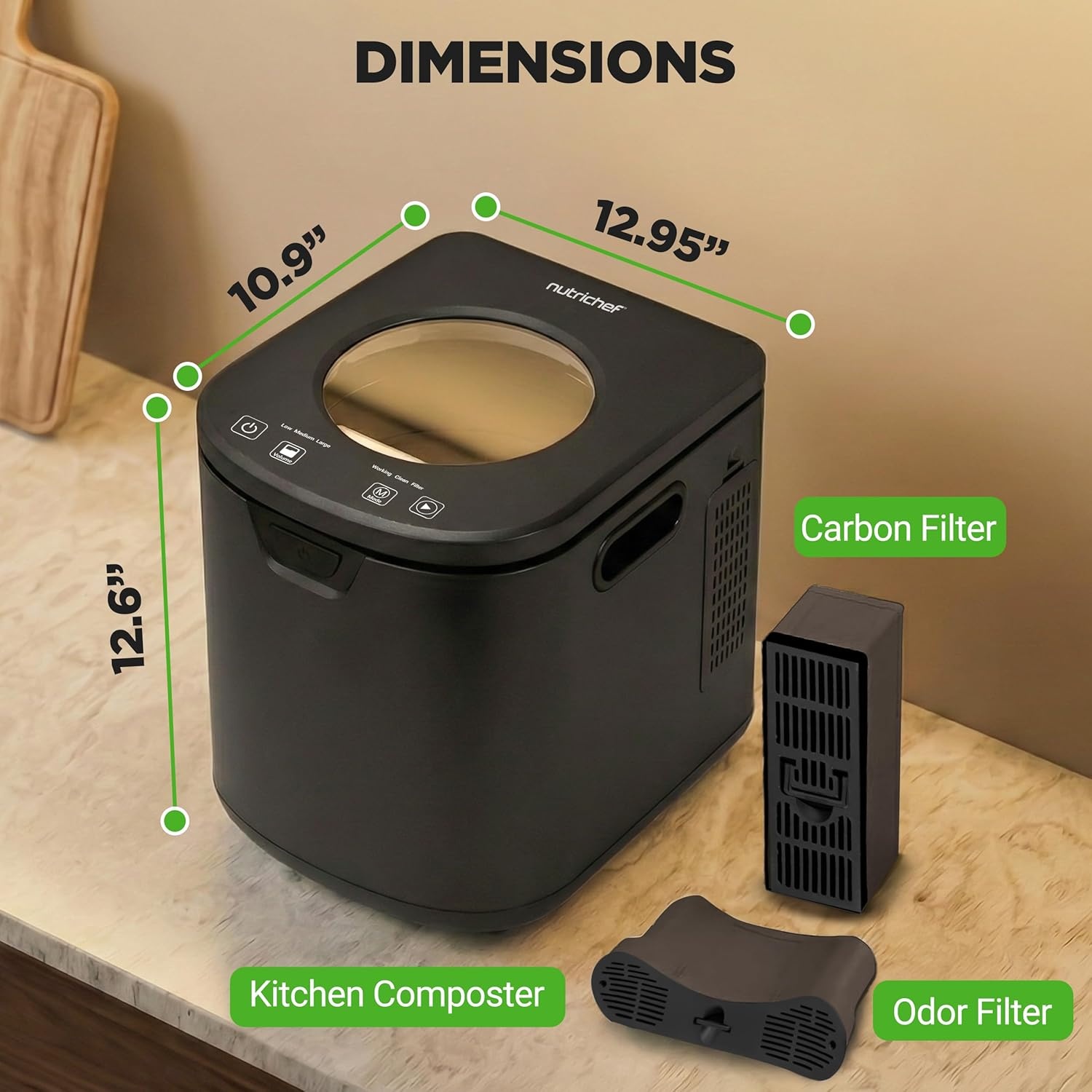 image:imageNutriChef 4 Quart Electric Kitchen Composter  Smart Countertop Composter Includes 2 Odorless Carbon Filters  Electric Compost Bin for Indoor Use  3 Volume Based Modes Small Medium amp Large  GrayBlack