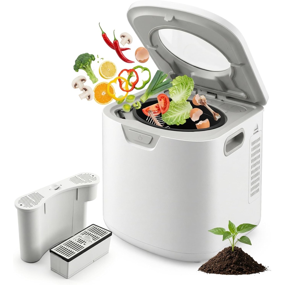 image:imageNutriChef 4 Quart Electric Kitchen Composter  Smart Countertop Composter Includes 2 Odorless Carbon Filters  Electric Compost Bin for Indoor Use  3 Volume Based Modes Small Medium amp Large  GrayWhite