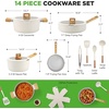 image:imageNutriChef Ceramic Cookware Set with Cooking Utensils 14Piece Nonstick Cookware Set with Glass Lids Compatible with All Cooktops HeatResistant Handles and Stylish Finish BeigeBeige